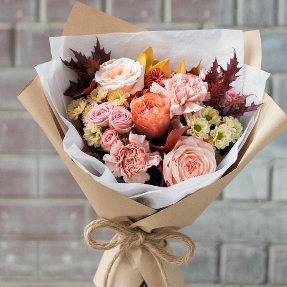 Букет цветов из: Гвоздики, Хризантемы и Розы в Красновидово