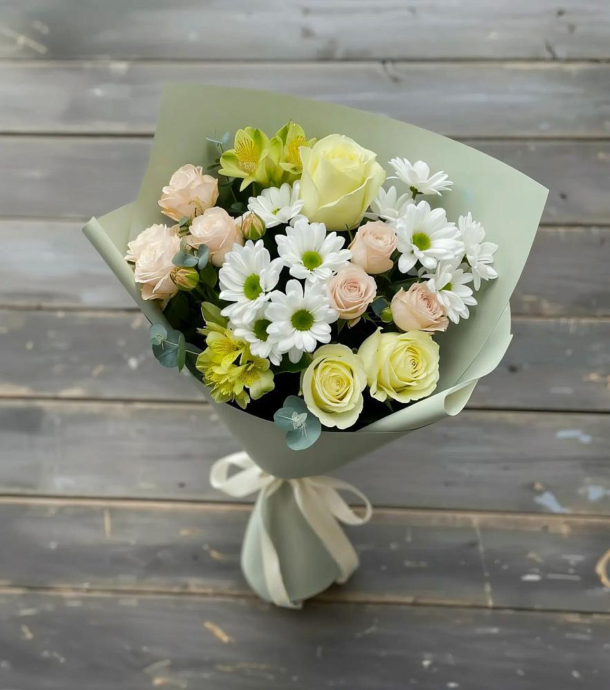 Букет цветов из: Альстромерии, Розы и Хризантемы в Красновидово