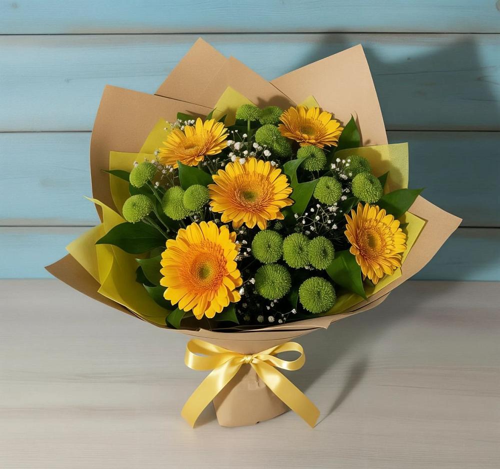 Букет цветов из: Герберы и Хризантемы в Красновидово