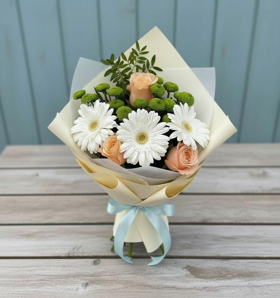 Букет цветов из: Герберы, Розы и Хризантемы в Красновидово